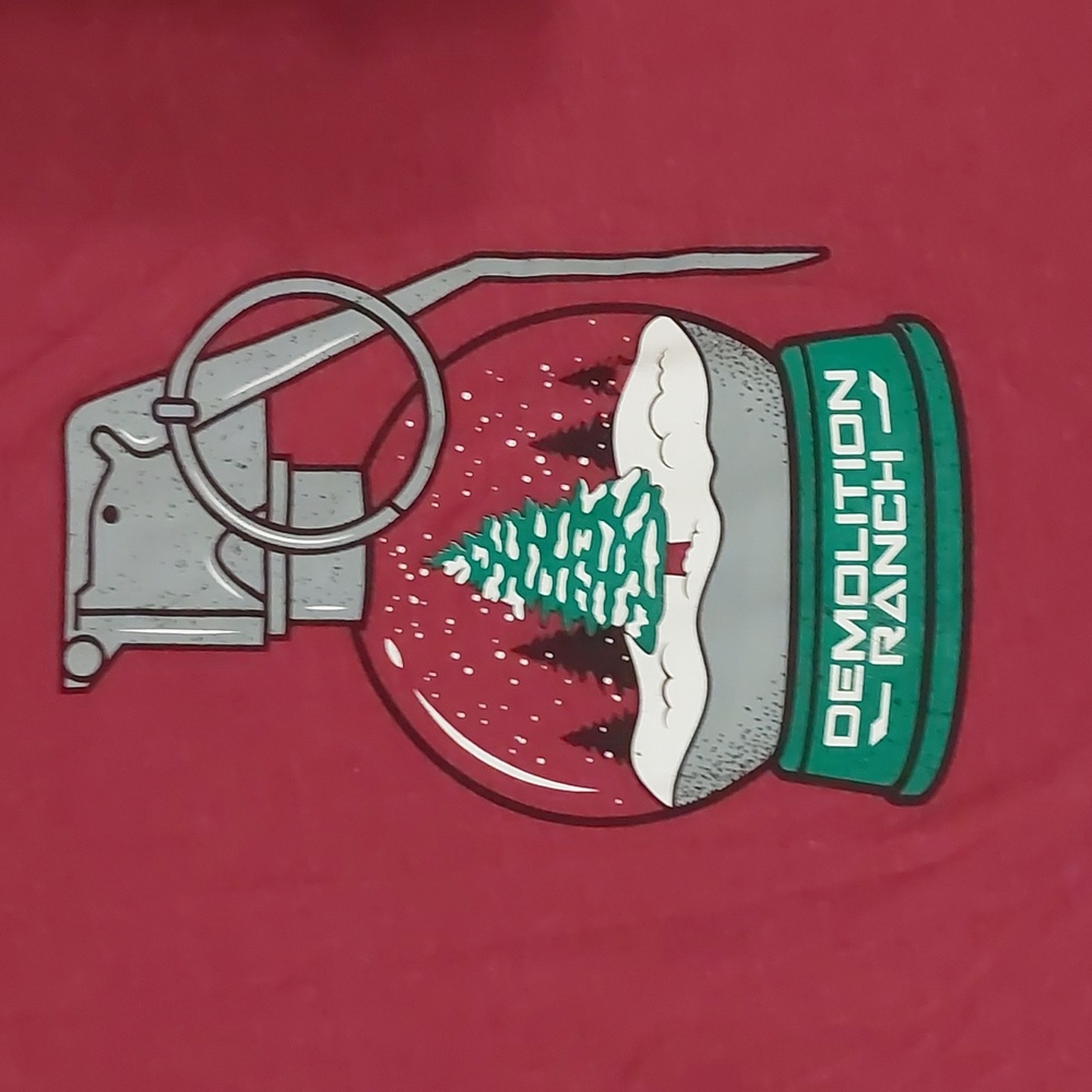 Demolition Ranch Men’s T-Shirt Red Christmas Grenade Cotton Blend 2X